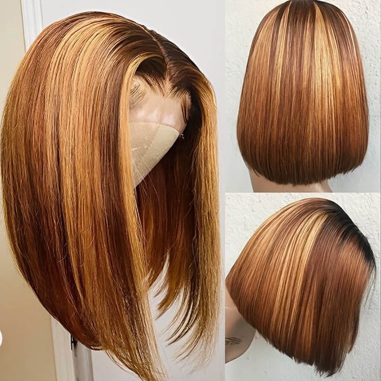 13x1 Highlight Straight Bob Wig Ombre Hair Wig Straight Lace Frontal Wig - Superlovehair