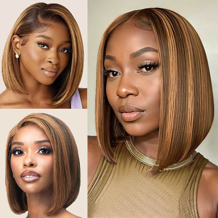 13x1 Highlight Straight Bob Wig Ombre Hair Wig Straight Lace Frontal Wig - Superlovehair