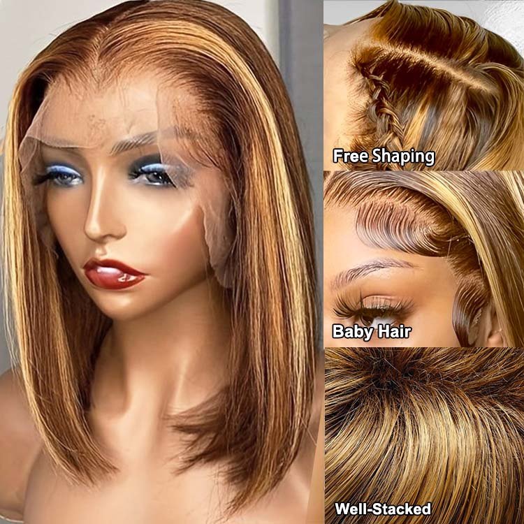 13x1 Highlight Straight Bob Wig Ombre Hair Wig Straight Lace Frontal Wig - Superlovehair