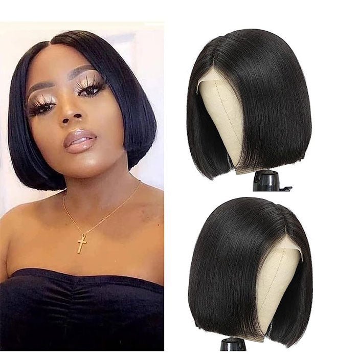 13x1 Lace T Part Short Straight Bob Remy Wig Brazilian Hair - Superlovehair