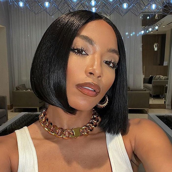 13x1 Lace T Part Short Straight Bob Remy Wig Brazilian Hair - Superlovehair