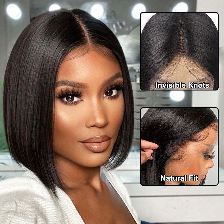 13x1 T Part Short Bob Lace Front Wigs Human Hair Straight Bob Wig - Superlovehair