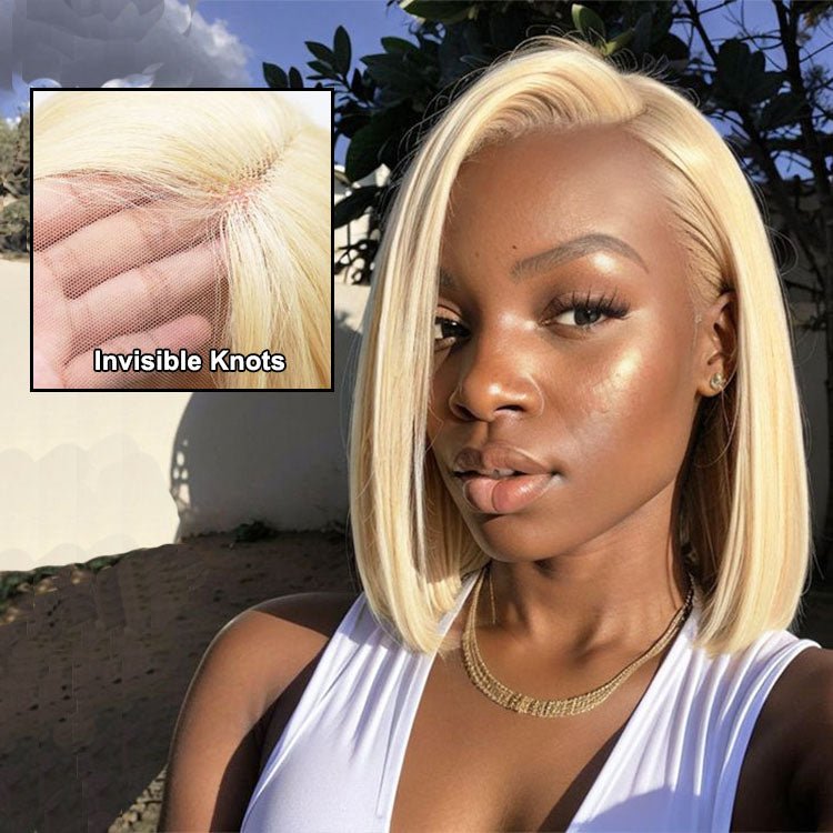 13x4 Lace Front Human Hair Wig 613 Honey Blonde Bob Wigs Brazilian Remy Straight Bob Wig - Superlovehair