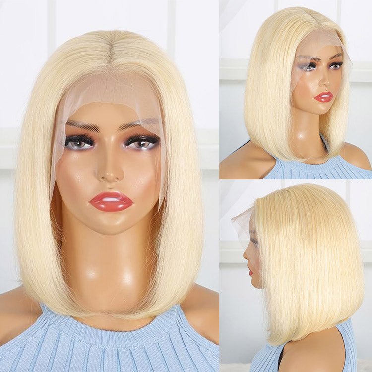 13x4 Lace Front Human Hair Wig 613 Honey Blonde Bob Wigs Brazilian Remy Straight Bob Wig - Superlovehair