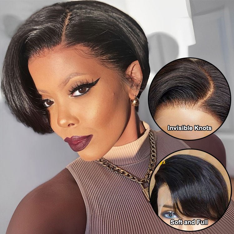 13x4 Lace Front Pixie Cut Wig Straight Hair Ear to Ear Lace Front Human Hair Wig Glueless Short Wigs - Superlovehair