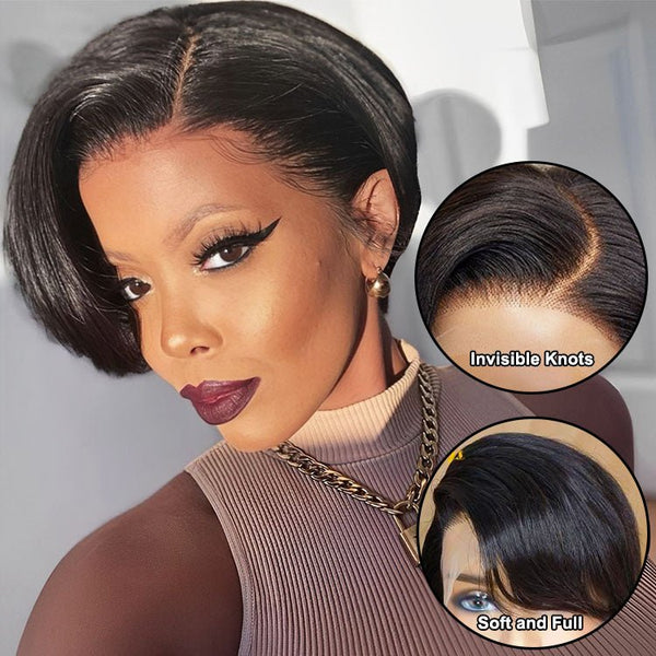 Human hair high quality lace front pixie cut wig