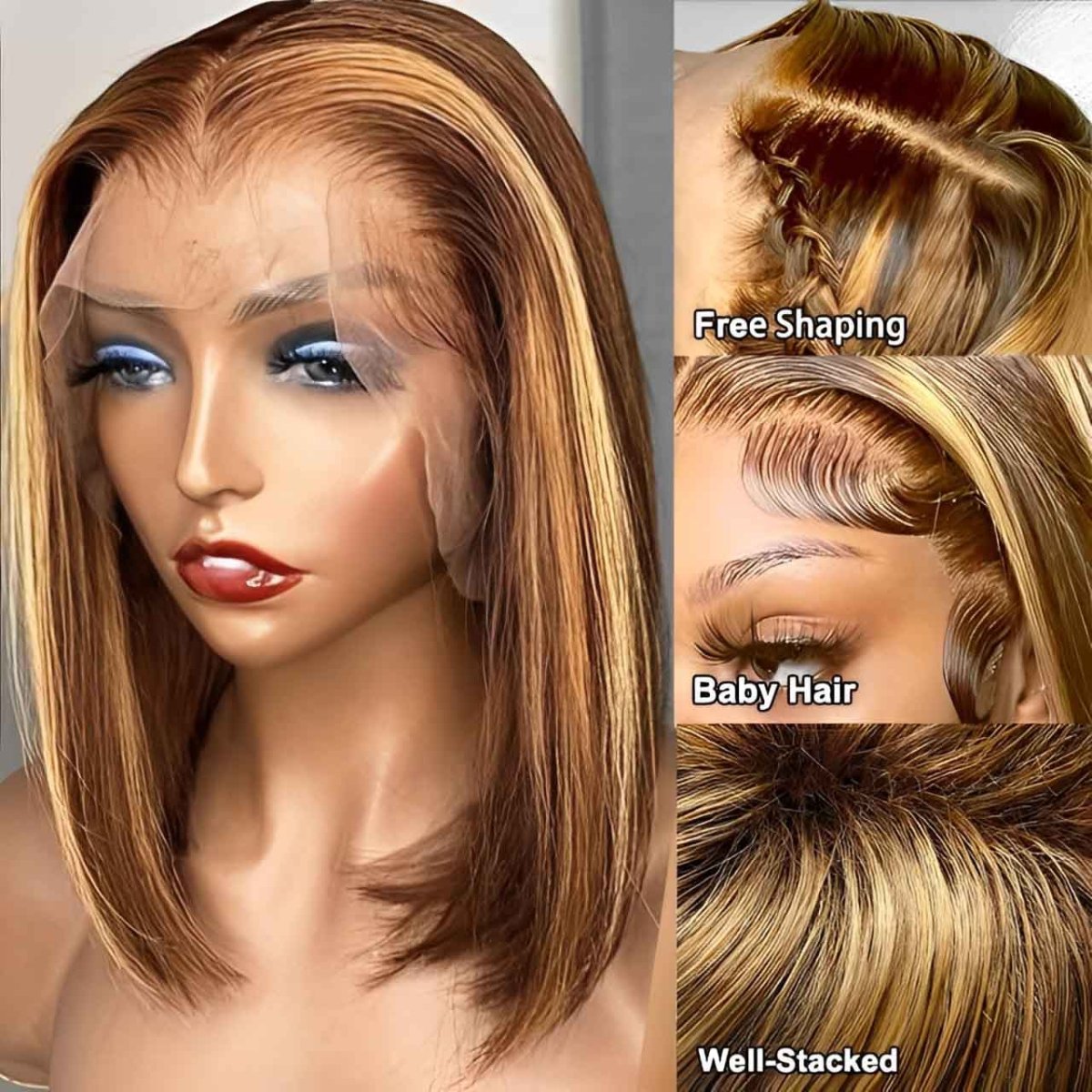13x4 Lace Frontal Highlight Bob wig Remy Hair - Superlovehair