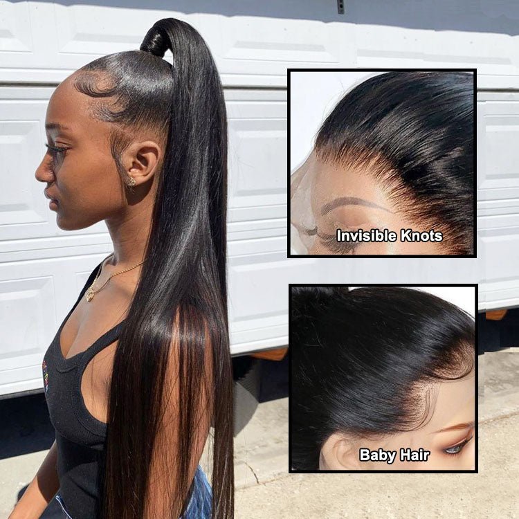 360 Hd Transparent Lace Front Straight Wigs with Baby Hair in Natural Color - Superlovehair