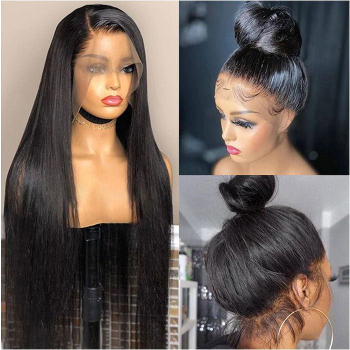 360 Hd Transparent Lace Front Wigs Straight Human Hair Pre Plucked with Baby Hair - Superlovehair