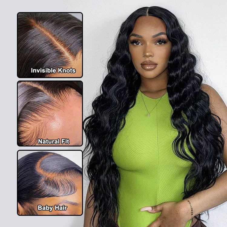 4x4 Body Wave Indian Human Hair Remy Hair Wigs Natural Black With Baby Hair - Superlovehair
