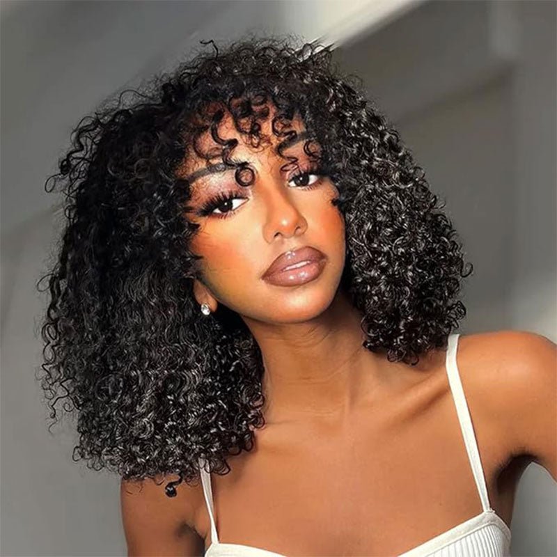 Brazilian Fringe Bob Wig Water Wave Human Hair Wigs with Bangs Mix Color & Natural Balck Color - Superlovehair