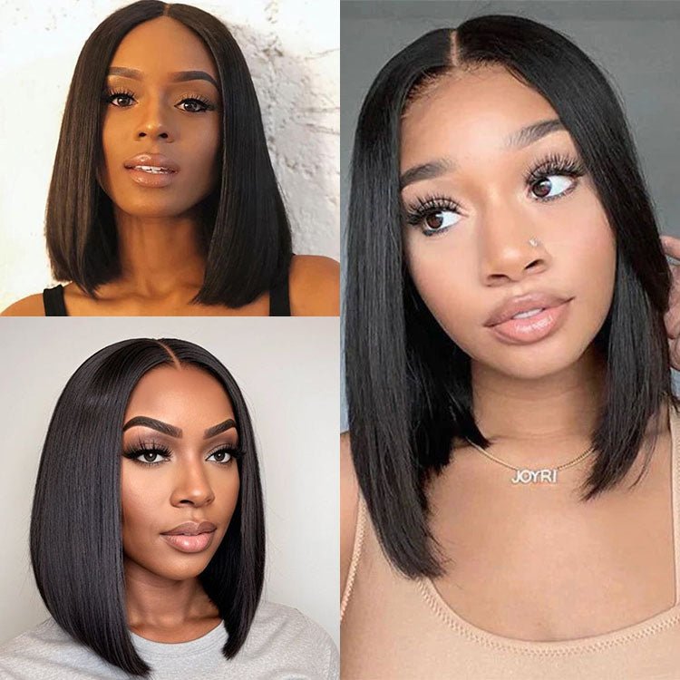Ear to Ear Lace Frontal Bob Wig Straight Human Hair Natural Hairline Pre-Pucked Middle Part 13x1 Lace Wig Peruvian Hair - Superlovehair