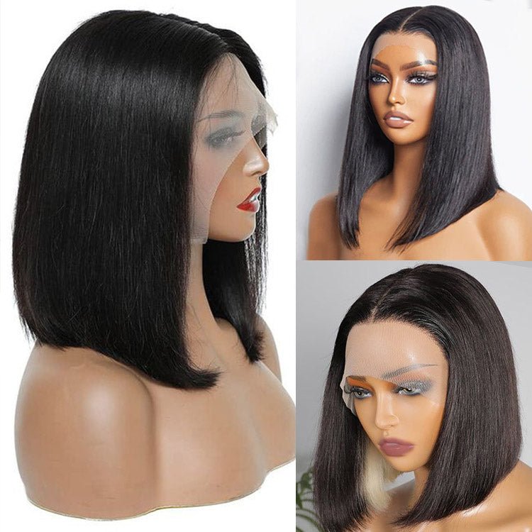 Ear to Ear Lace Frontal Bob Wig Straight Human Hair Natural Hairline Pre-Pucked Middle Part 13x1 Lace Wig Peruvian Hair - Superlovehair
