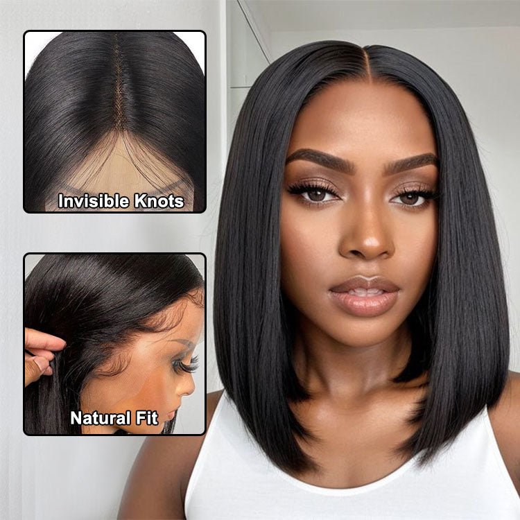 Ear to Ear Lace Frontal Bob Wig Straight Human Hair Natural Hairline Pre-Pucked Middle Part 13x1 Lace Wig Peruvian Hair - Superlovehair