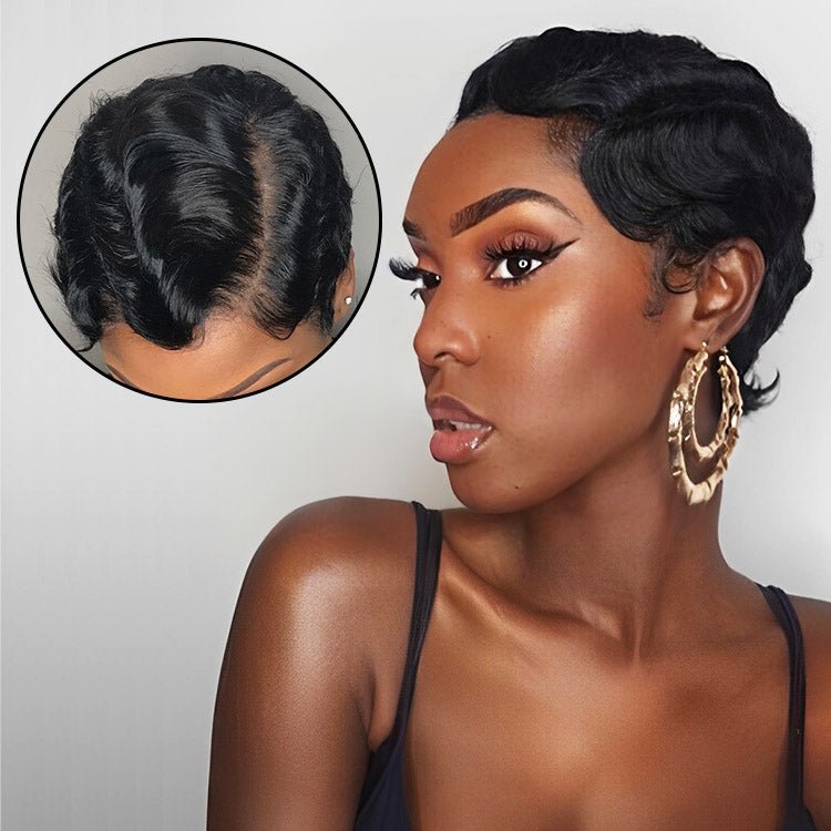 Finger Wave Wig Short Human Hair Wigs Brazilian Hair Ocean Wave Wig Remy Human Hair Pixie Cut Wigs - Superlovehair