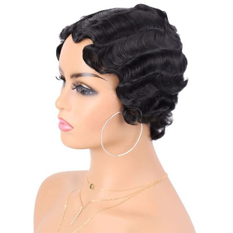 Finger Wave Wig Short Human Hair Wigs Brazilian Hair Ocean Wave Wig Remy Human Hair Pixie Cut Wigs - Superlovehair