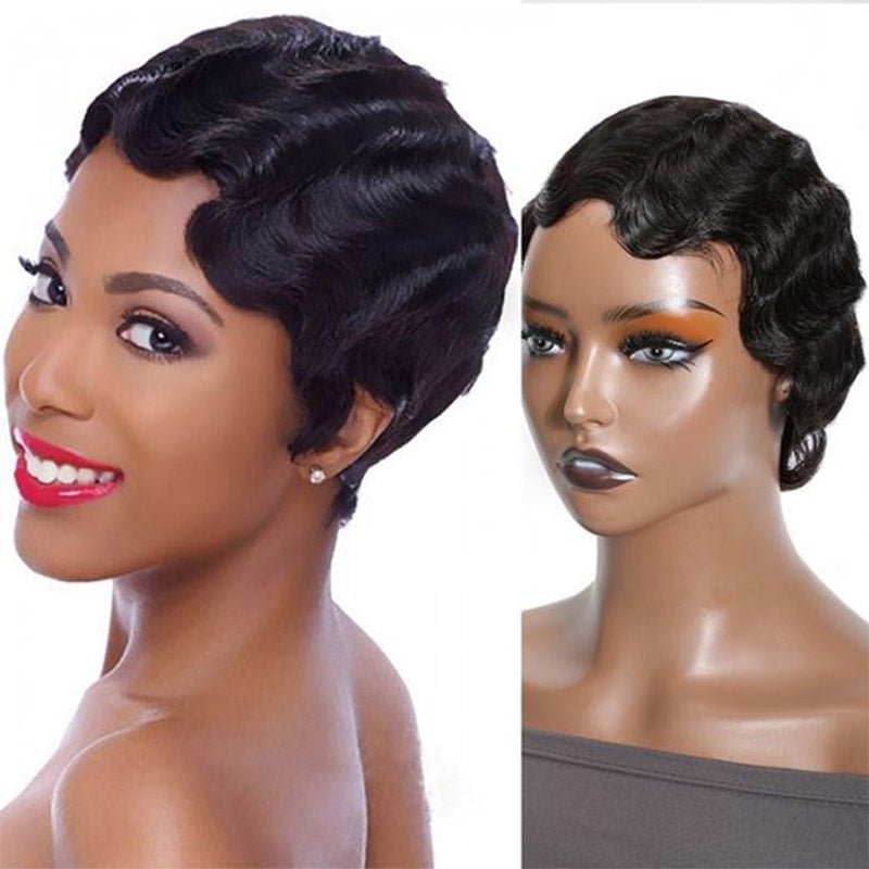 Finger Wave Wig Short Human Hair Wigs Brazilian Hair Ocean Wave Wig Remy Human Hair Pixie Cut Wigs - Superlovehair