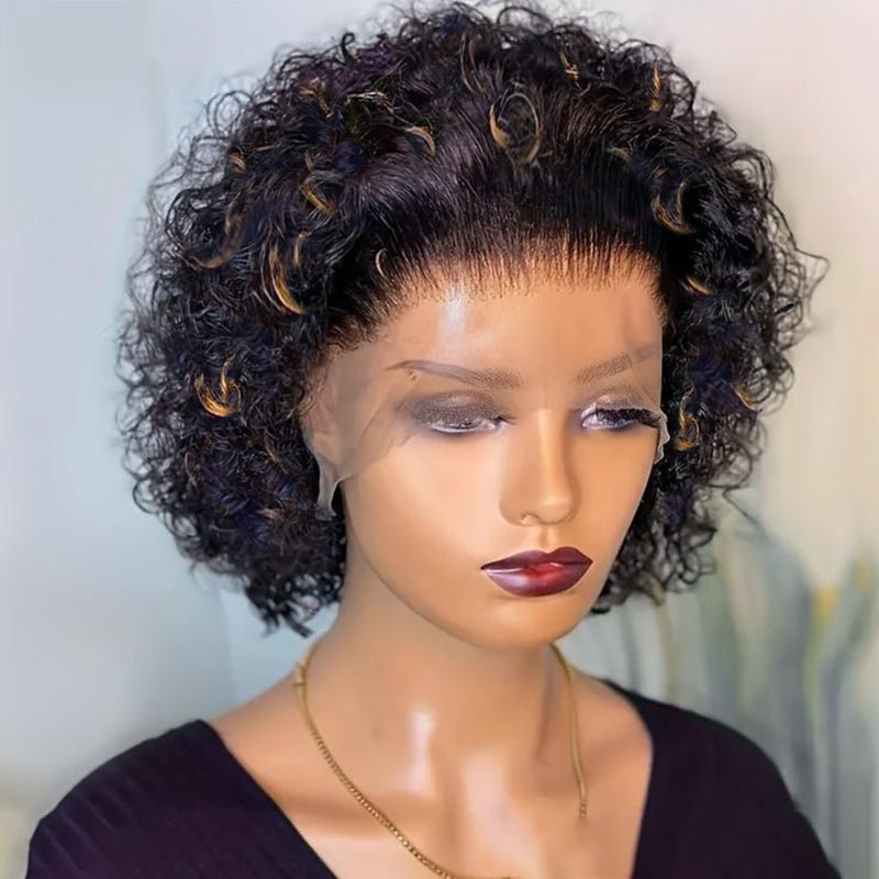 Flash Sale | Short Curly Pixie Cut 13x1 Lace Wig Natural Black & 1B/27 Ombre Glueless Wig - Superlovehair