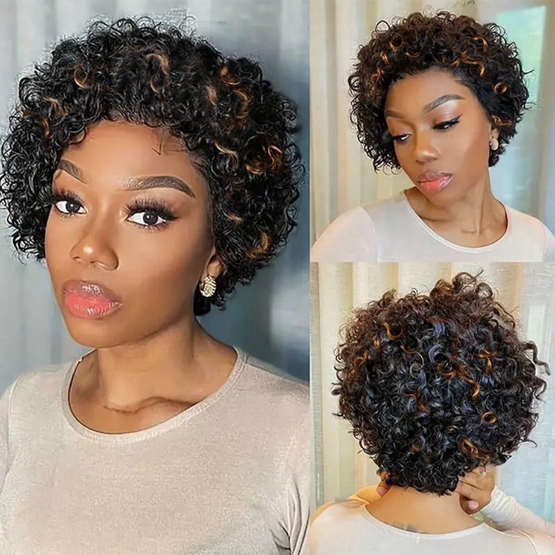 Flash Sale | Short Curly Pixie Cut 13x1 Lace Wig Natural Black & 1B/27 Ombre Glueless Wig - Superlovehair