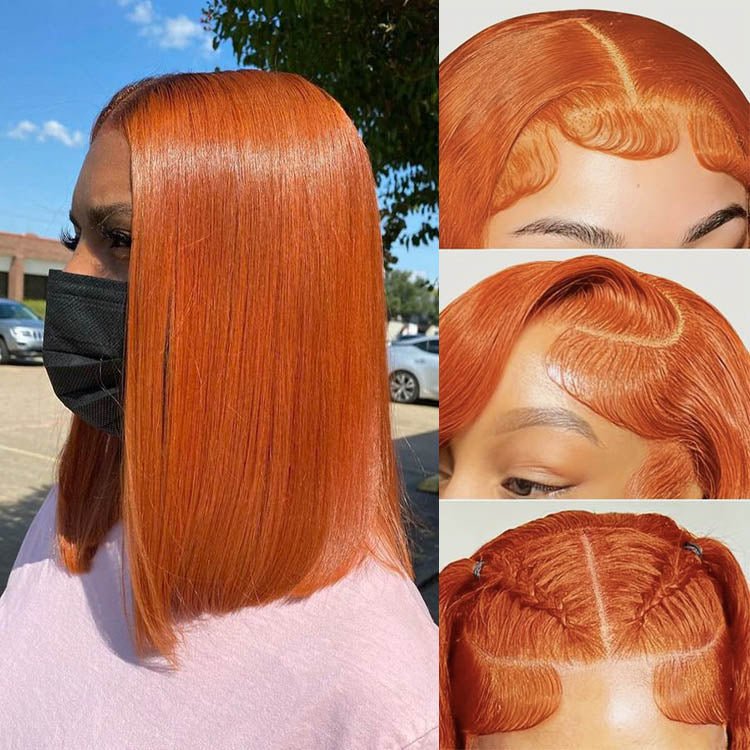 Glueless 13x4 Lace Orange Ginger Bob Wig - Superlovehair