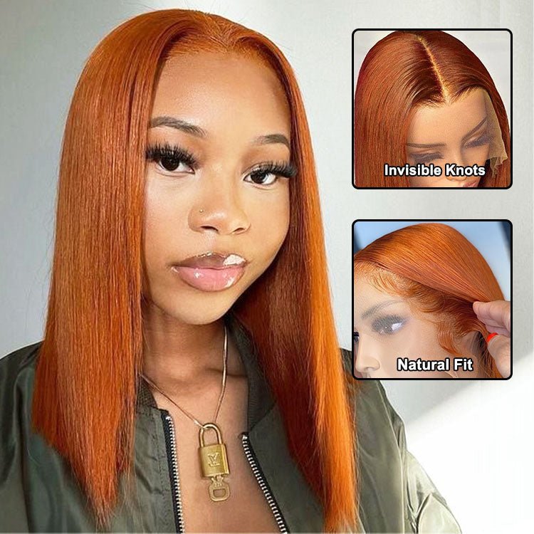 Glueless 13x4 Lace Orange Ginger Bob Wig - Superlovehair