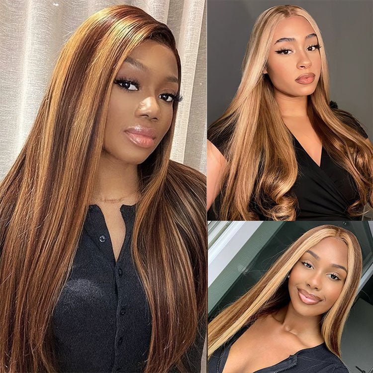Glueless 13x4 Straight Highlight P4/27 Honey Blonde Wigs - Superlovehair