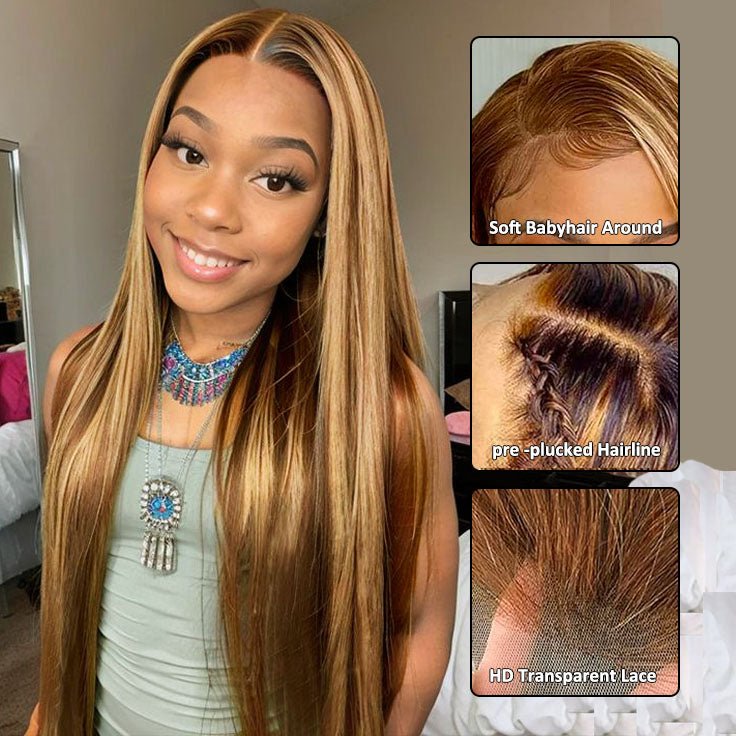 Glueless 13x4 Straight Highlight P4/27 Honey Blonde Wigs - Superlovehair