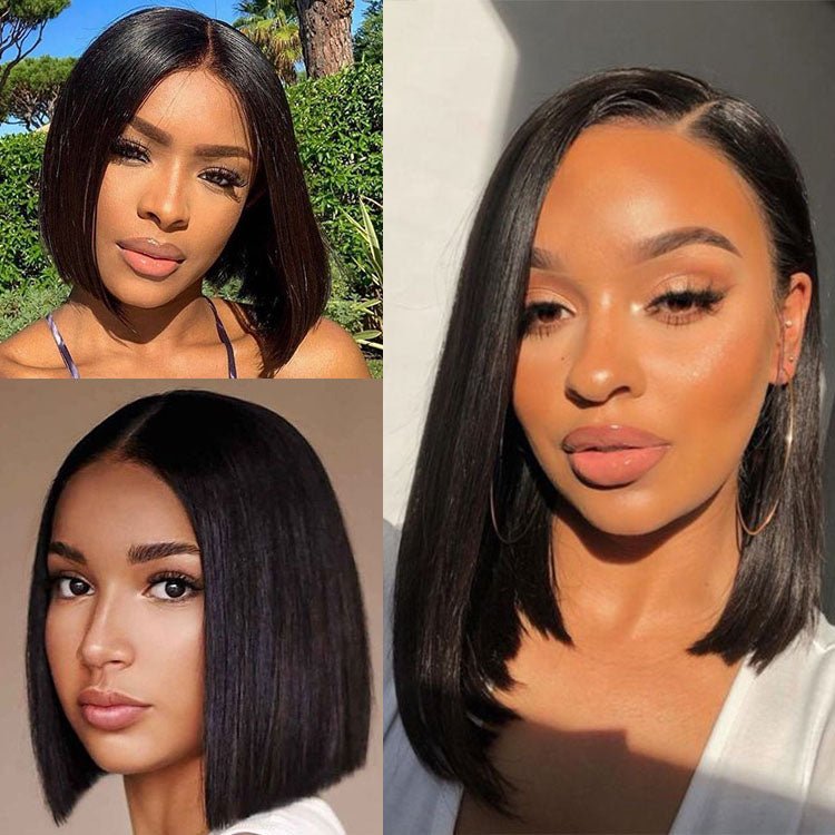 Glueless 4X4 Lace Three Part Bob Wigs With Baby Hair 100% Unprocessed Peruvian - Superlovehair