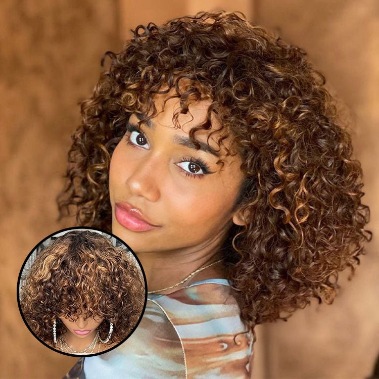 Glueless Highlight #4/30 Water Wave Bob Wig Human hair with Bang - Superlovehair