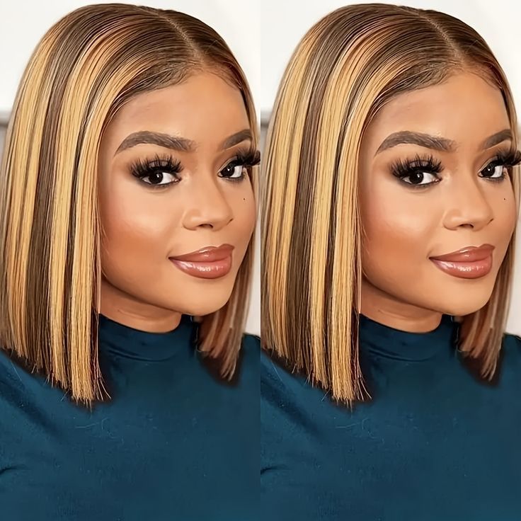 Glueless Honey Blonde Highlight 4x4 Straight Bob wig - Superlovehair