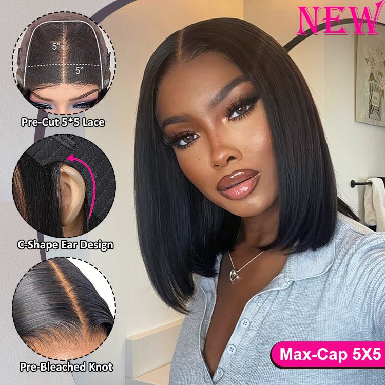 Glueless Max - cap Super Double Drawn 5X5 Straight BOB Wig 250% density - Superlovehair