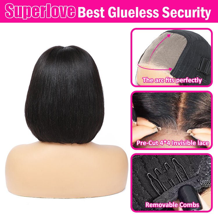 Glueless Max - cap Superlove Wear Go Pre - Cut 10 inch Straight Hair BOB Wig - Superlovehair