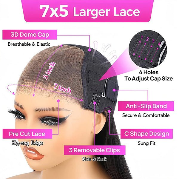 Glueless Max - cap Superlove Wear Go Pre - Cut 5X7 Straight Wig - Superlovehair