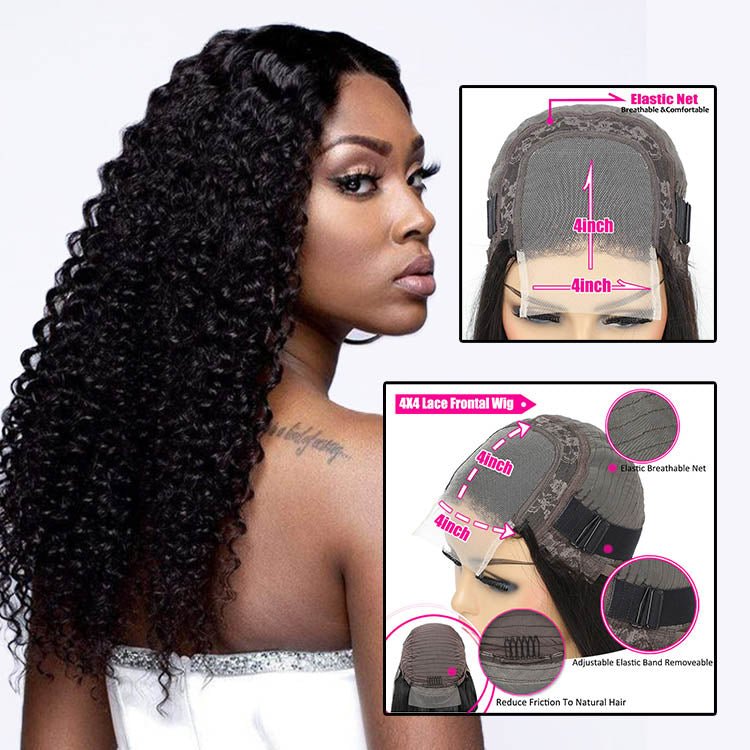 Glueless Mongolian Deep Wave 4x4 Lace Closure Wigs 100% Human Hair Pre Plucked - Superlovehair
