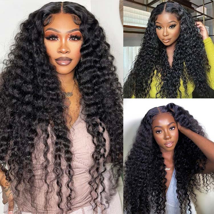 Glueless Mongolian Deep Wave 4x4 Lace Closure Wigs 100% Human Hair Pre Plucked - Superlovehair