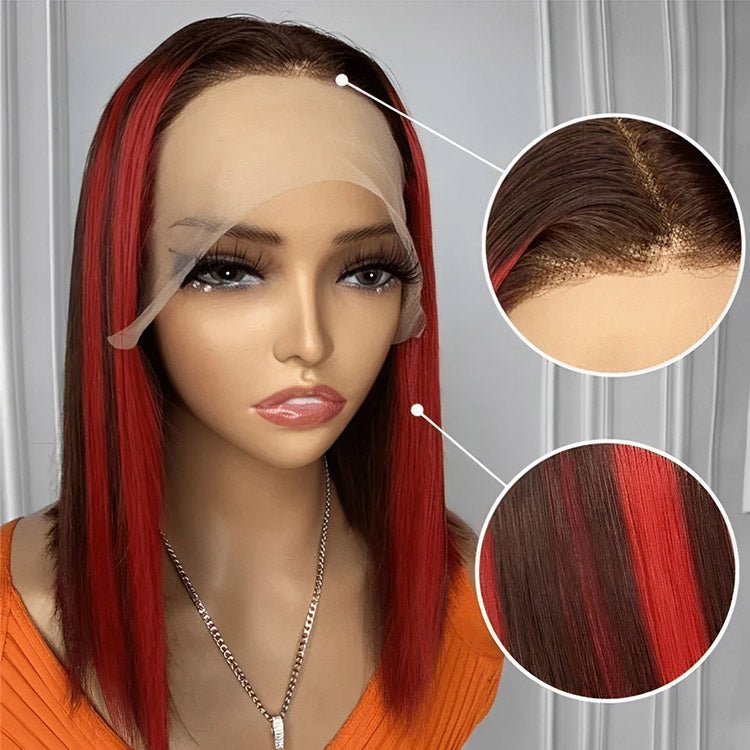 Glueless Straight Bob 4/RED Full Frontal Wig - Superlovehair