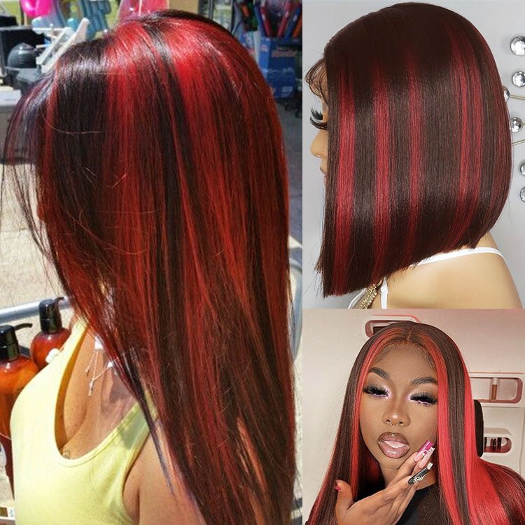 Glueless Straight Bob 4/RED Full Frontal Wig - Superlovehair