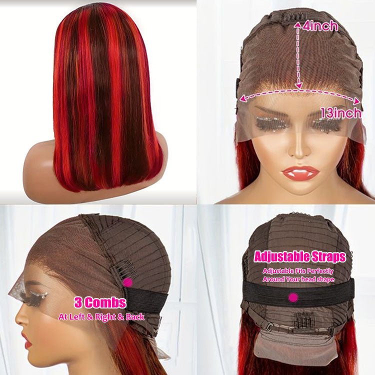 Glueless Straight Bob 4/RED Full Frontal Wig - Superlovehair