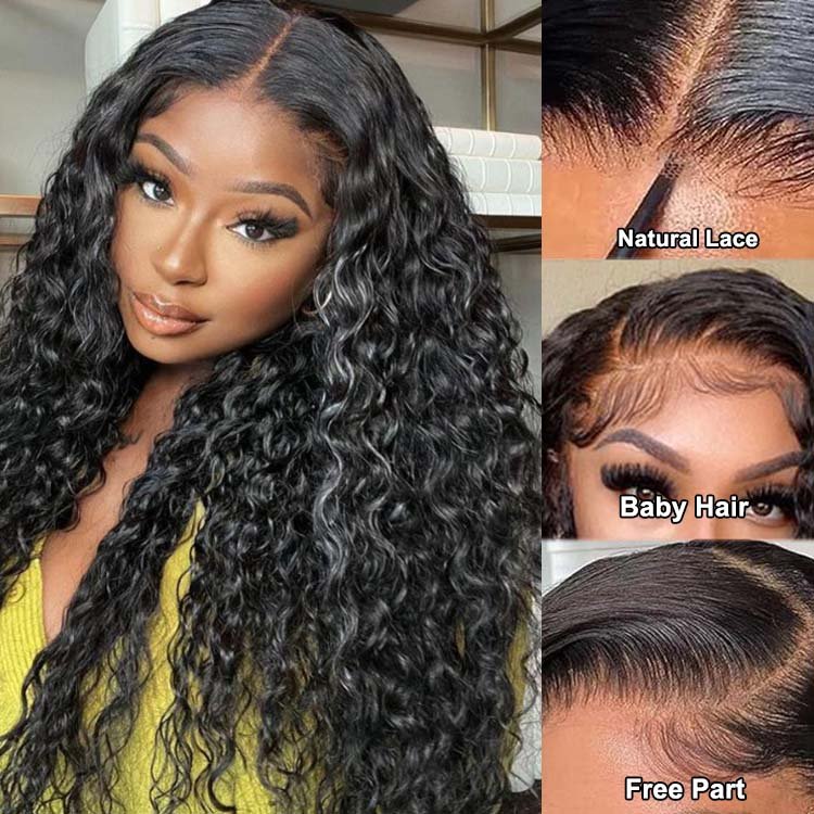 Glueless Super Double Drawn 13x4 Frontal Lace Water Wave Wig 250% density 100% Human Hair - Superlovehair