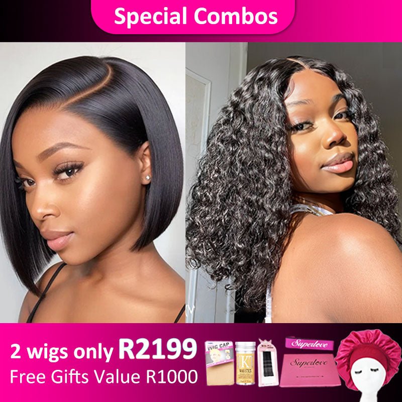 Hot combo | 13x4 Full Frontal Straight Bob+4x4 Water Bob Wig Lenth - Superlovehair