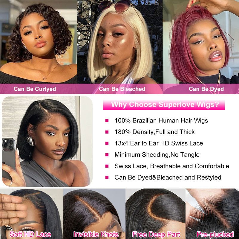 Lightning Deal 13x4 Full Frontal Straight Bob Wig - Superlovehair