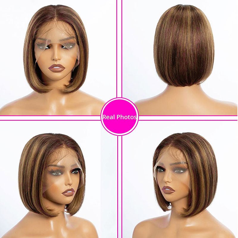 Lightning Deal 13x4 Lace Frontal Honey Blonde Ombre Highlight Bob wig - Superlovehair