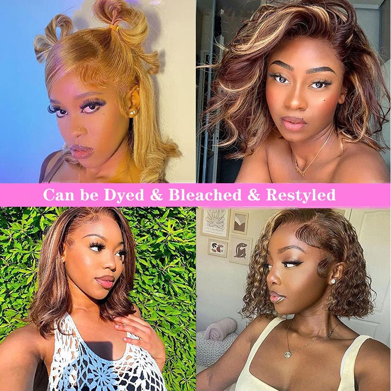Lightning Deal 13x4 Lace Frontal Honey Blonde Ombre Highlight Bob wig - Superlovehair