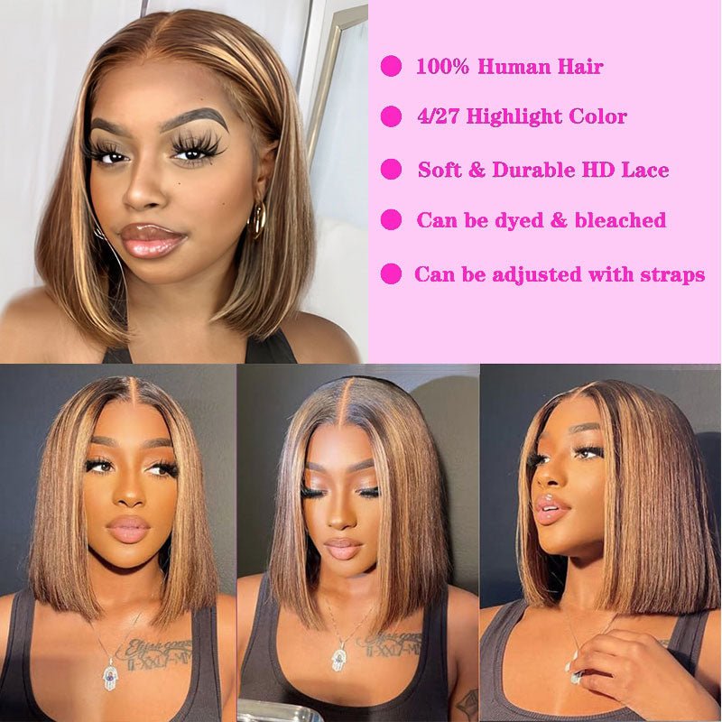 Lightning Deal 13x4 Lace Frontal Honey Blonde Ombre Highlight Bob wig - Superlovehair