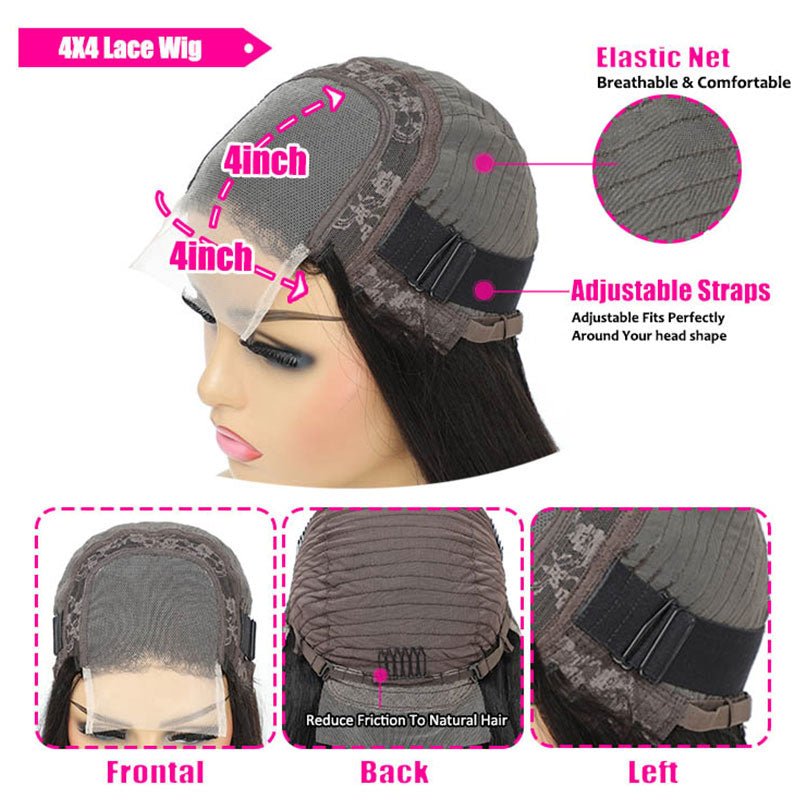 Lightning Deal 4x4 Lace Closure Bob Straight Wig - Superlovehair