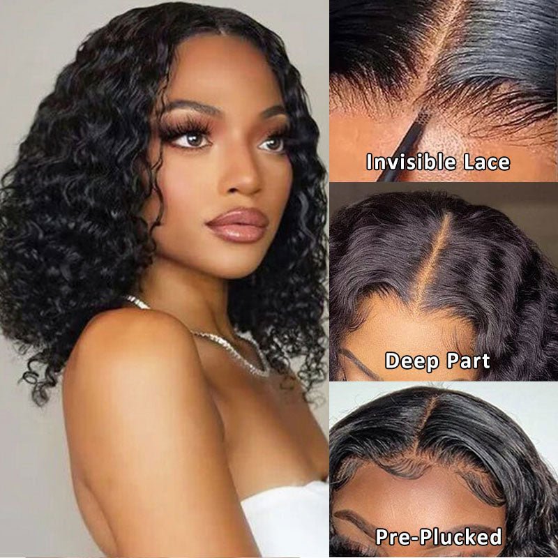 Lightning Deal 4x4 Lace Water Wave Bob Human Hair Wig - Superlovehair