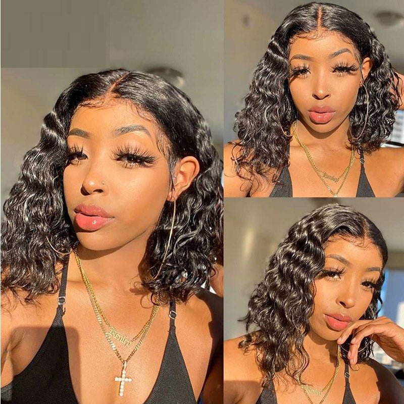 Lightning Deal 4x4 Lace Water Wave Bob Human Hair Wig - Superlovehair