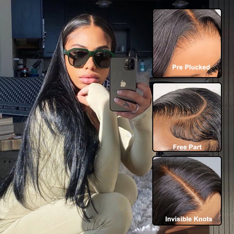 Malaysian Staright Human Hair 13x6 Lace Frontal Wig Pre Plucked Bone Straight Wigs - Superlovehair
