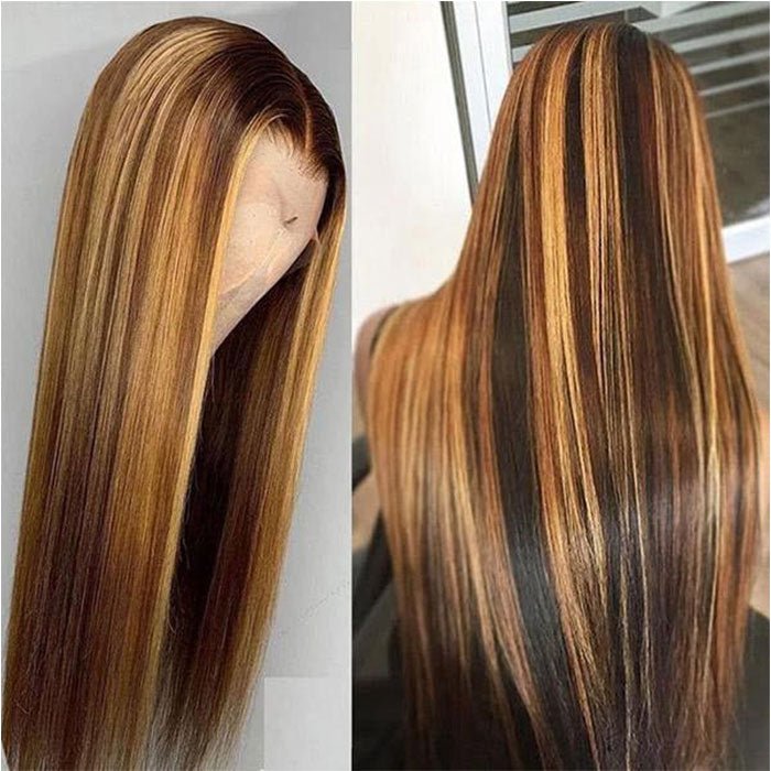 ReadytoGo Glueless 13x4 Straight Highlight Lace Frontal P4/27 Honey Blonde Wigs - Superlovehair