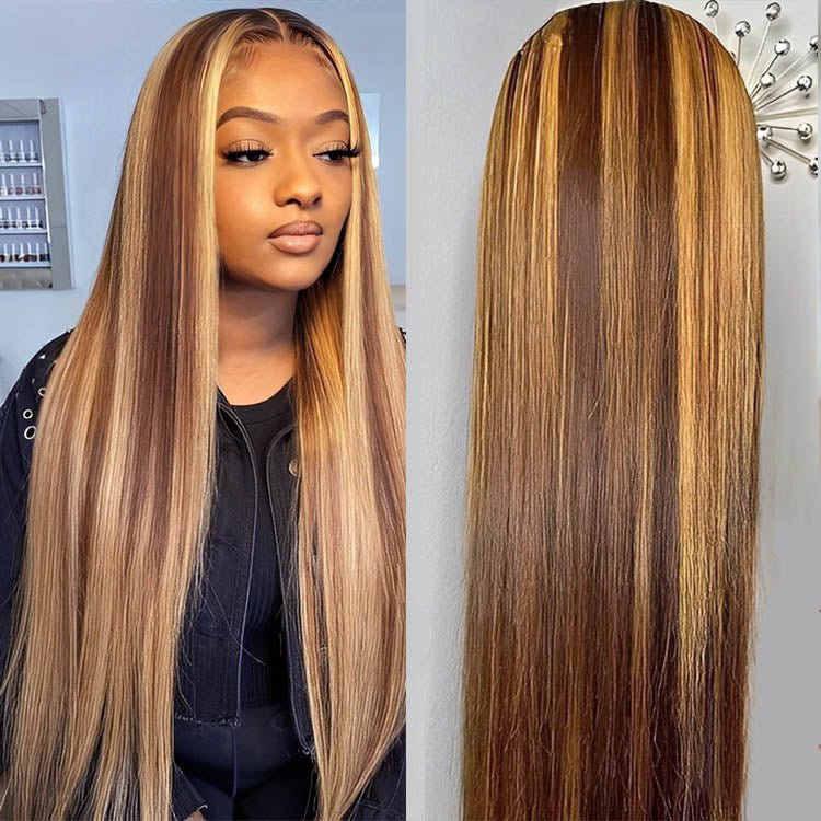ReadytoGo Glueless 13x4 Straight Highlight Lace Frontal P4/27 Honey Blonde Wigs - Superlovehair